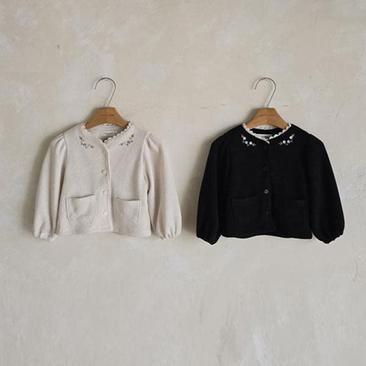 Embroidery Knit Cardigan Korean infant sweater in natural made in Korea