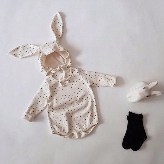Bunny Bonnet Bodysuit Korean infant bodysuit in ivory made in Korea