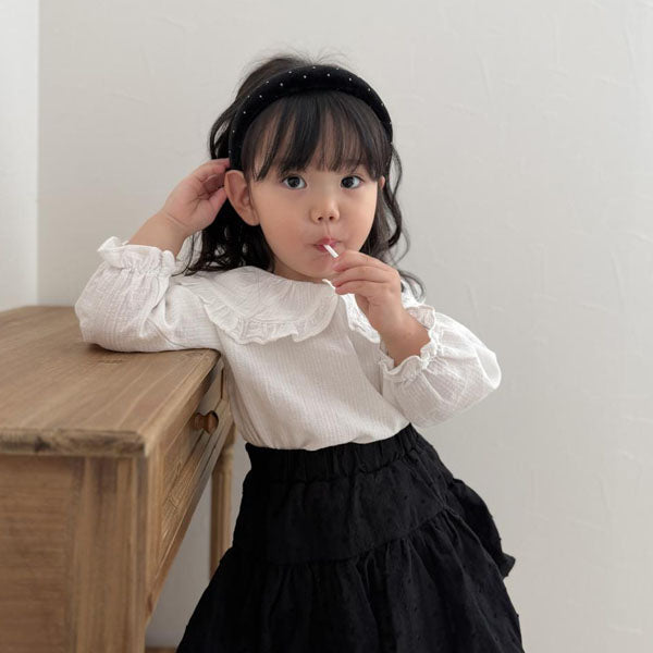 Big Collar Blouse Korean toddler blouse in ivory made in Korea