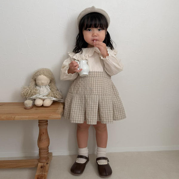 Check Pleated Skirt Korean toddler skirt in ivory made in Korea
