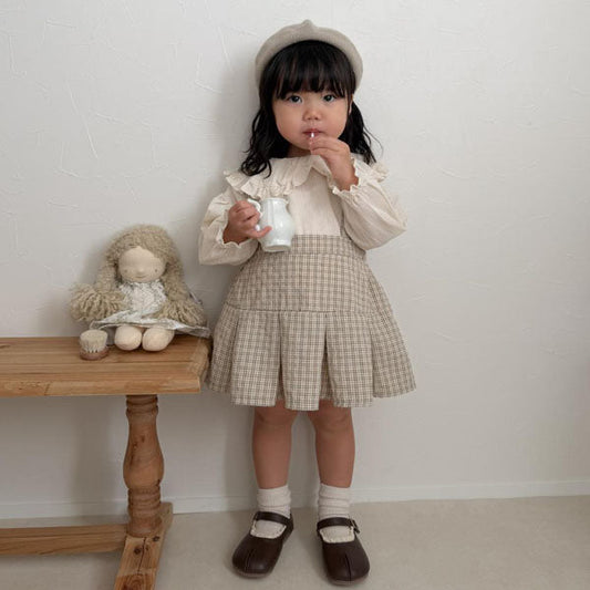 Check Pleated Skirt Korean toddler skirt in ivory made in Korea