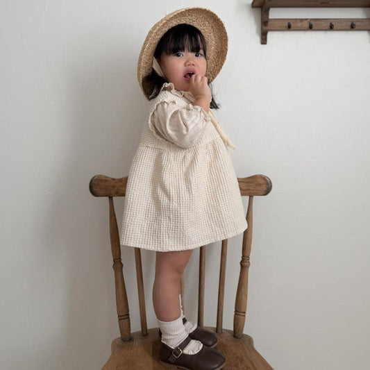 Waffle Mini Dress Korean toddler dress in ivory made in Korea