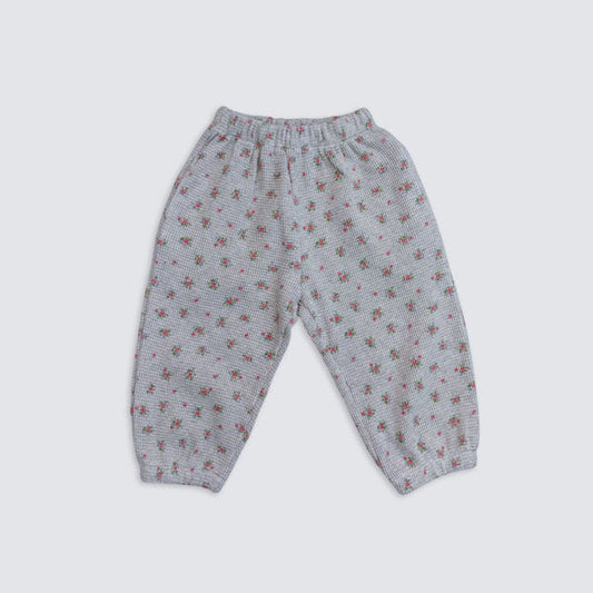 Flower Jogger Pants Korean toddler pants in oatmeal made in Korea
