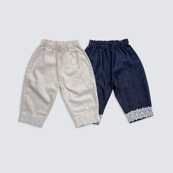 Frill Lace Pants Korean toddler pants in indigo made in Korea