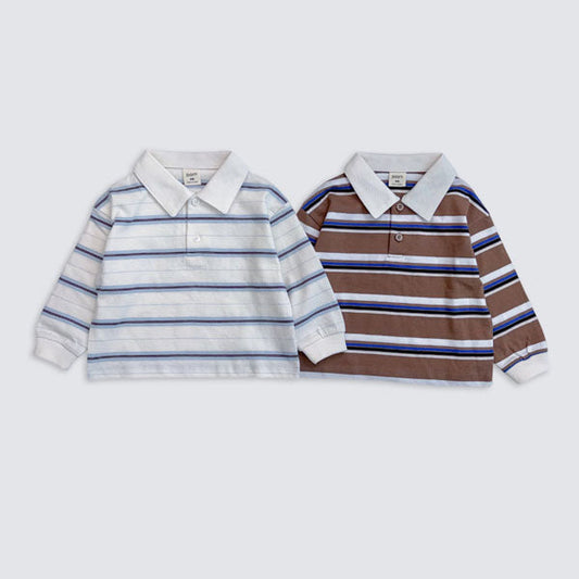 Stripe Collar T-Shirt Korean toddler t-shirt in cream made in Korea