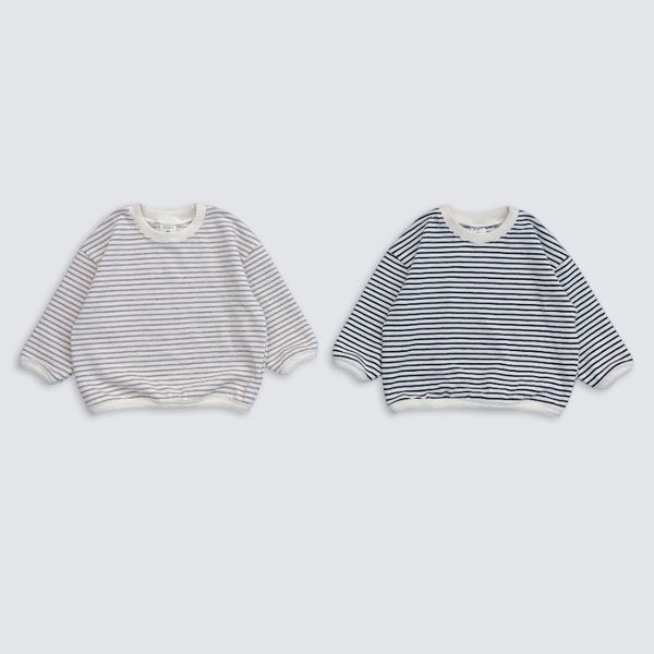 Binding Stripe Sweatshirt Korean infant sweater in oatmeal made in Korea