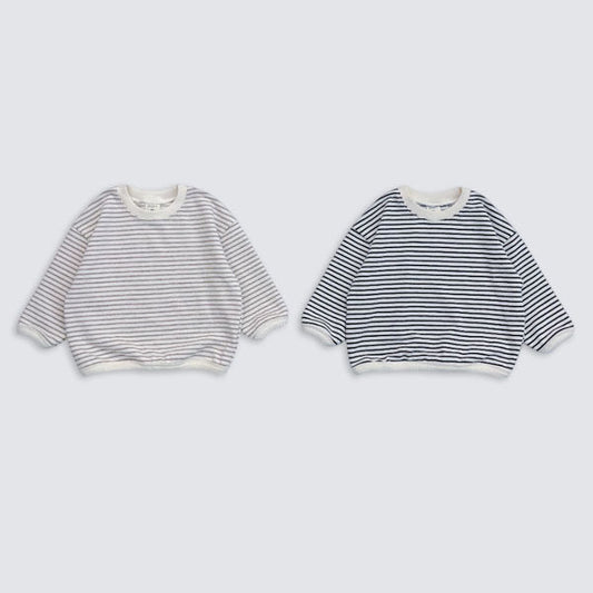 Binding Stripe Sweatshirt Korean infant sweater in oatmeal made in Korea