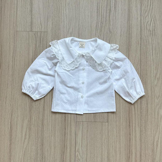 Lace Frill Blouse Korean toddler blouse in white made in Korea