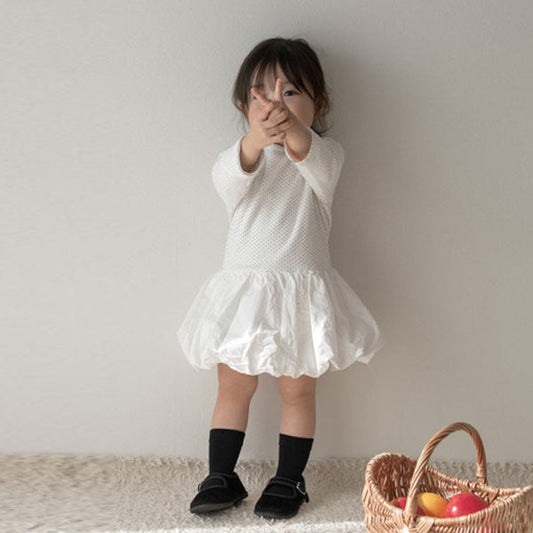 Polka Dot Cloud Dress Korean toddler dress in ivory made in Korea