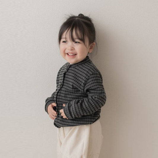Stripe Cardigan Korean kids sweater in light gray made in Korea