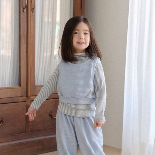 Ribbed Stripe Hoodie Korean toddler sweater in sky blue made in Korea