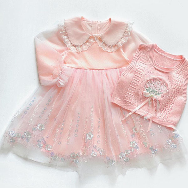Vest Set Dress Korean toddler dress in pink made in Korea