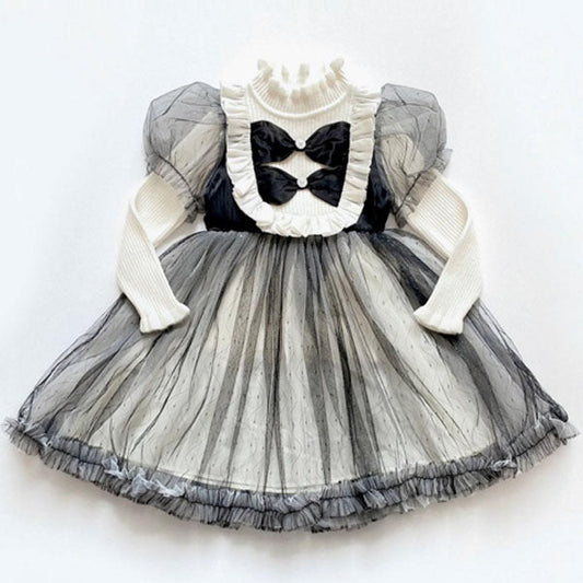 Ribbon Knit Sweater Dress Korean toddler dress in black made in Korea