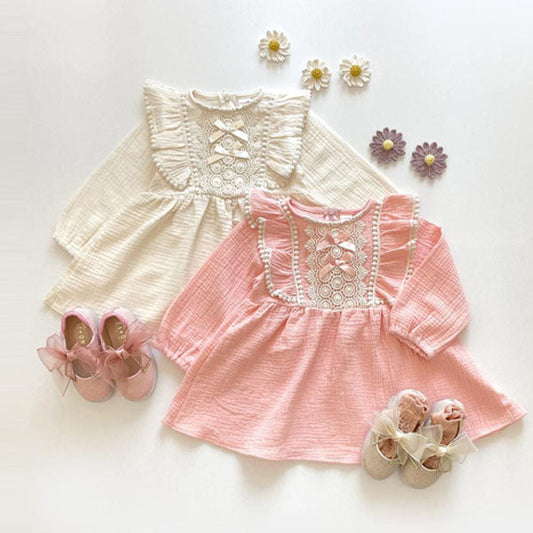 Cotton Ribbon Ruffle Dress Korean toddler dress in ivory made in Korea