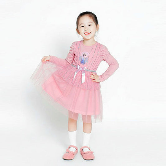 V Ribbon Dress Korean toddler dress in pink made in Korea