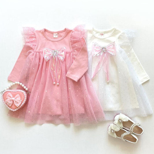 Pearl Ribbon Dress Korean toddler dress in ivory made in Korea
