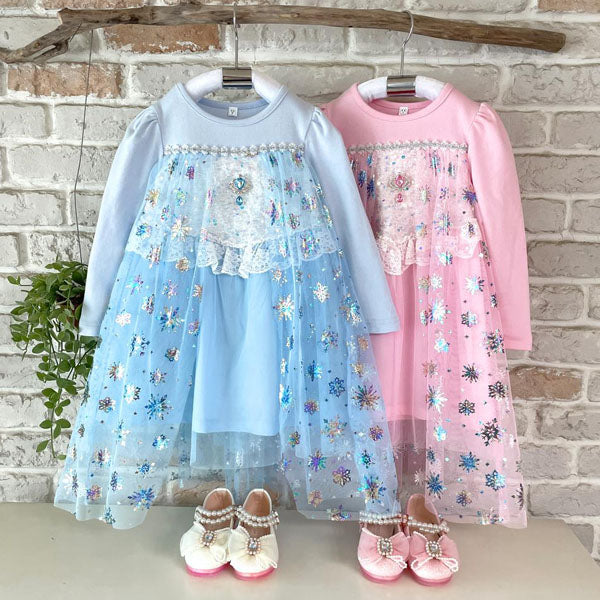 Double Snowflake Dress Korean toddler dress in pink made in Korea