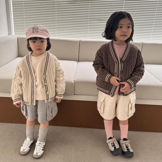 Cable Knit Cardigan Korean juniors sweater in brown made in Korea