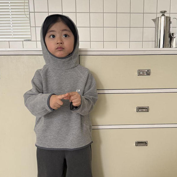 Waffle Binding Hoodie Korean kids sweater in black made in Korea