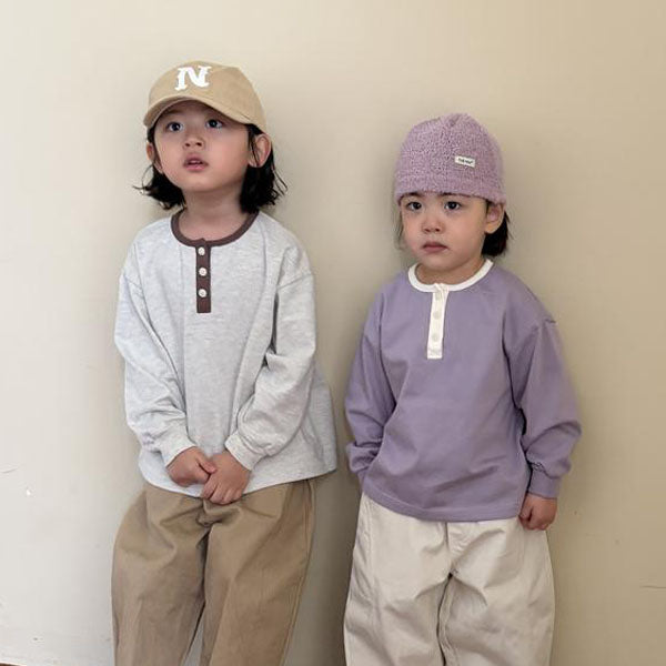 Binding Button Tee Korean juniors t-shirt in purple made in Korea