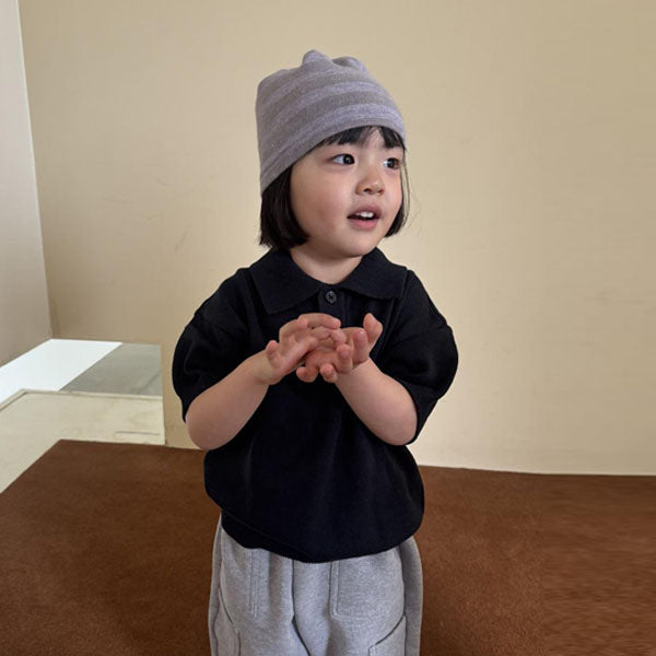Bunny Stripe Beanie Korean kids accessory in black made in Korea