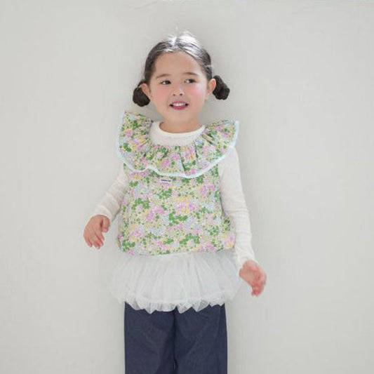 Bloom Layer Vest Korean toddler jacket in green-sky blue made in Korea