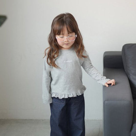Polka Dot Ruffle Single Tee Korean toddler t-shirt in off white made in Korea