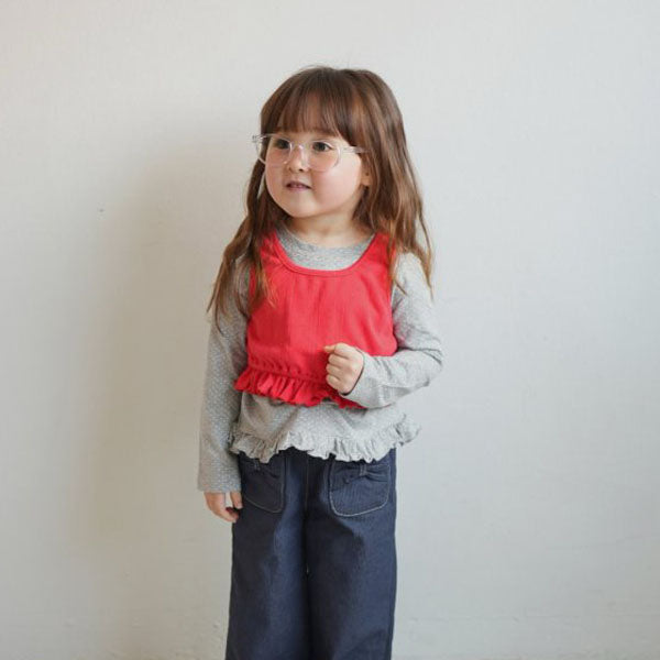 Eyelet Ruffle Top Korean toddler tops in black made in Korea