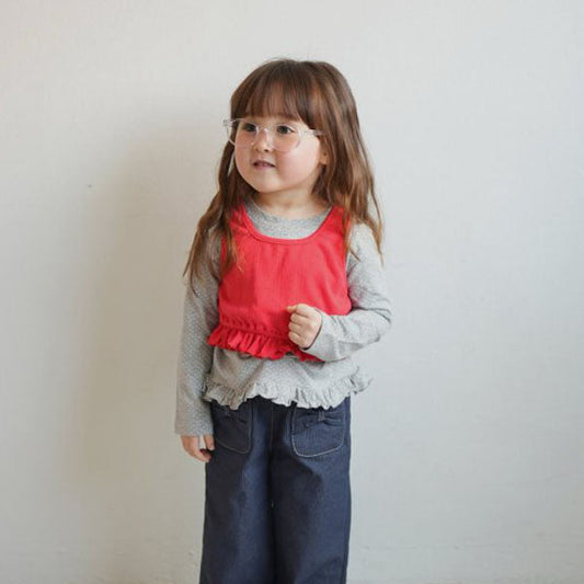 Eyelet Ruffle Top Korean toddler tops in black made in Korea
