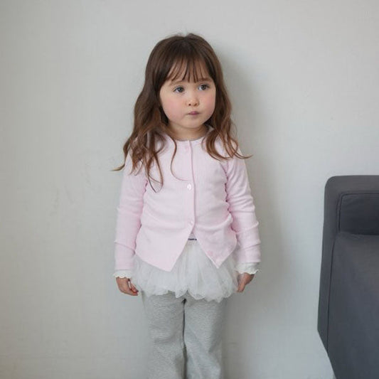 Eyelet Pointelle Cardigan Korean toddler sweater in baby pink made in Korea