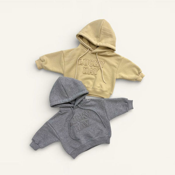 Lucky Day Hoodie Tee Adult Korean kids t-shirt in light yellow made in Korea