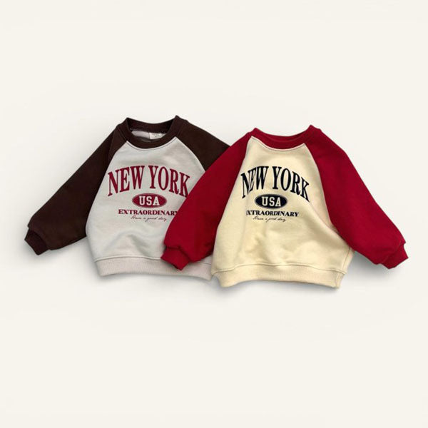 New York Raglan Sweatshirt Korean toddler sweater in red made in Korea