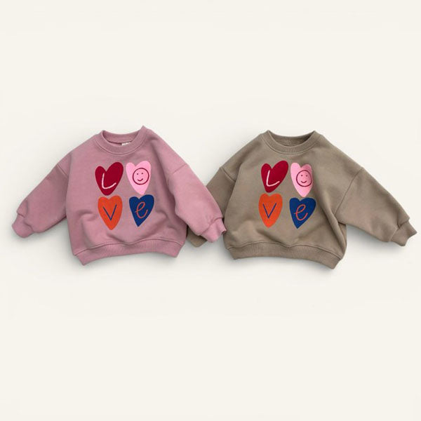 Colorful Love Sweatshirt Korean toddler sweater in pink made in Korea