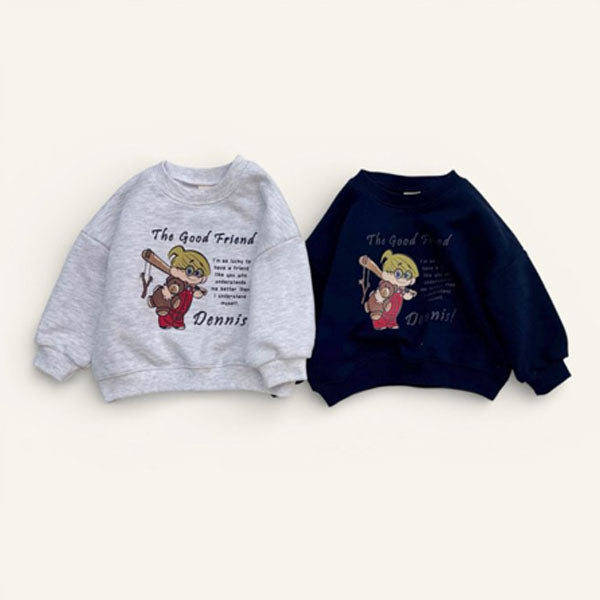 Denim Friend Sweatshirt Korean toddler sweater in light heather made in Korea