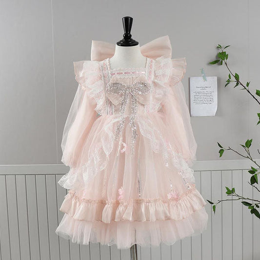 Ribbon Sparkle Dress Korean toddler dress in pink made in Korea