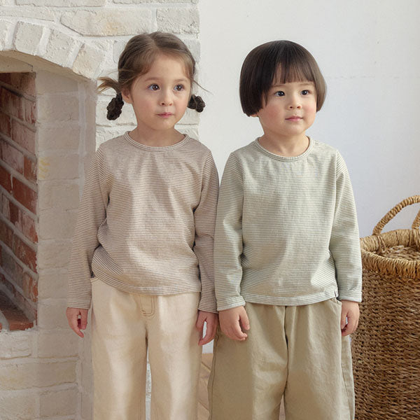 Pound Stripe Tee Korean toddler t-shirt in beige made in Korea