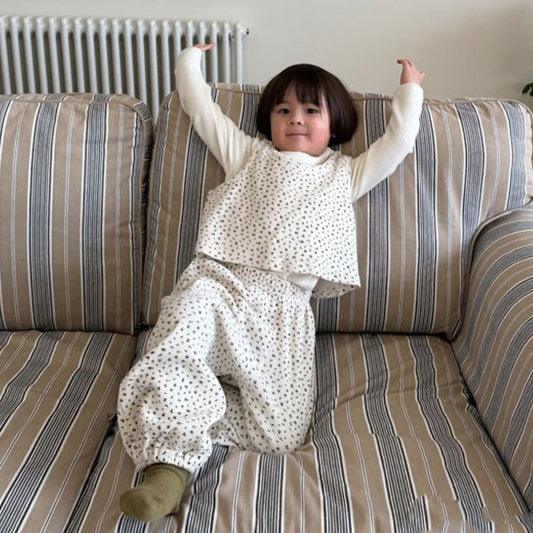 Waffle Print Vest Set Korean toddler set in cream made in Korea
