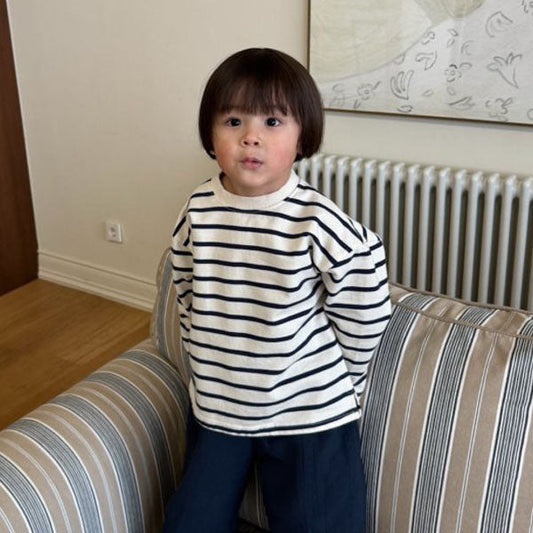 Mini Terry Stripe Tee Korean toddler t-shirt in navy made in Korea