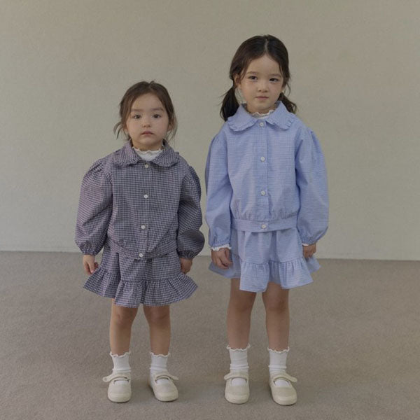 Garden Check Set Korean toddler set in sky blue made in Korea