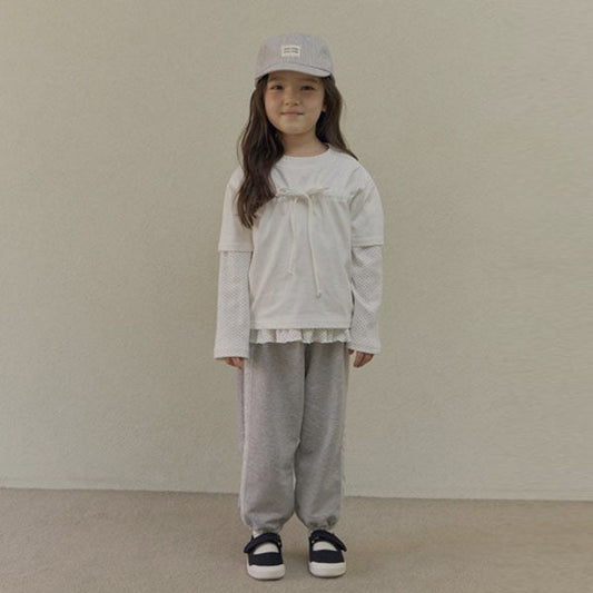 Lace Joggers Korean toddler pants in ivory made in Korea