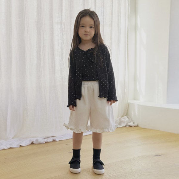 Frilled Hem Shorts - Solid Korean toddler shorts in ivory made in Korea