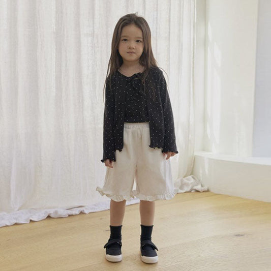 Frilled Hem Shorts - Solid Korean toddler shorts in ivory made in Korea