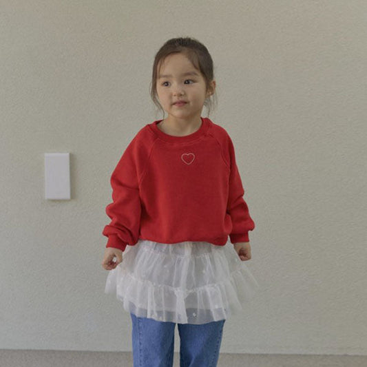 Stitched Heart Sweatshirt Korean toddler sweater in off-white melange made in Korea
