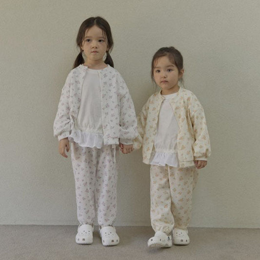 Waffle Flower Joggers Korean toddler pants in ivory made in Korea
