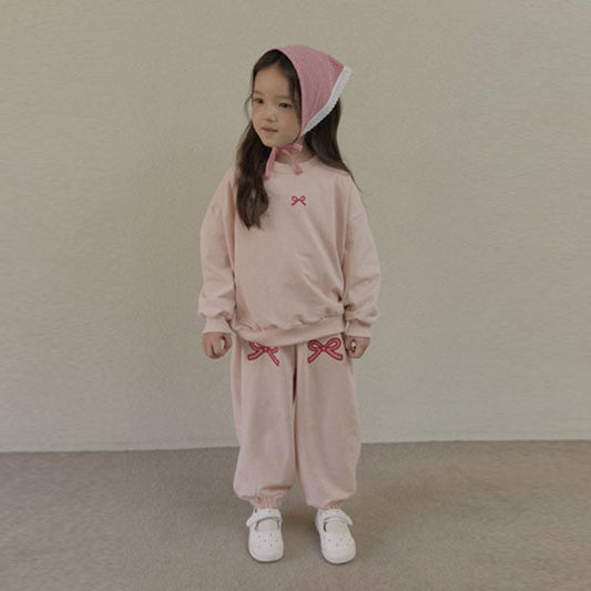 Check Ribbon Joggers Korean toddler pants in cream made in Korea