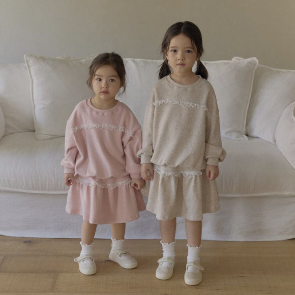 Frill Lace Set Korean toddler set in oatmeal made in Korea