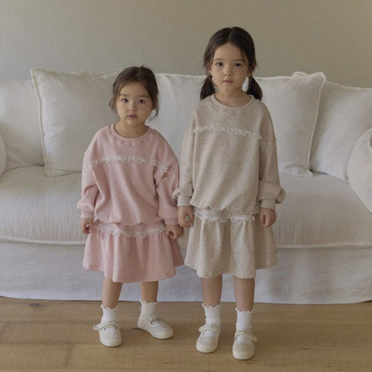 Frill Lace Set Korean toddler set in oatmeal made in Korea