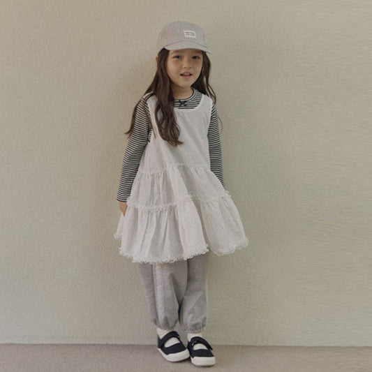 White Tiered Dress Korean toddler dress in ivory(dot) made in Korea