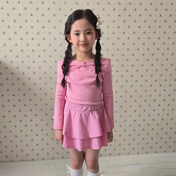 Shoulder Ribbon Tee Korean juniors t-shirt in pink made in Korea