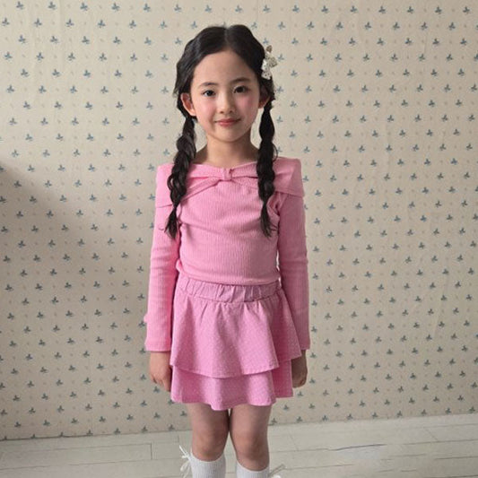 Shoulder Ribbon Tee Korean juniors t-shirt in pink made in Korea
